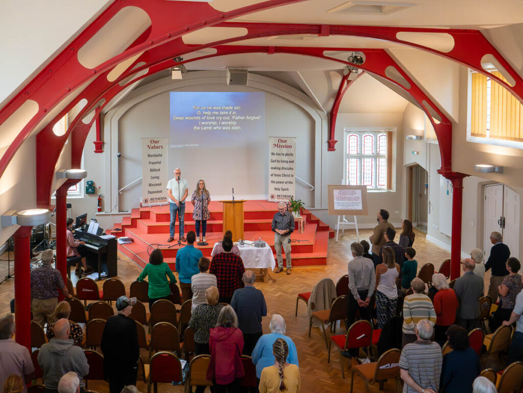 Sunday evening gathering inside the church